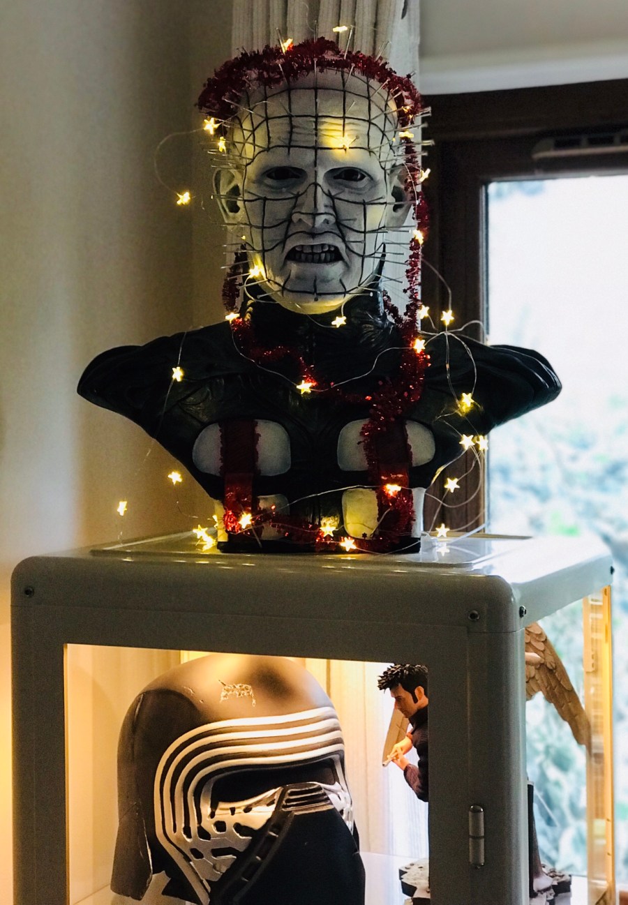 Pinhead looking happy with Christmas. Careful or he will tear your soul apart (and I don’t mean you’re shoes!)